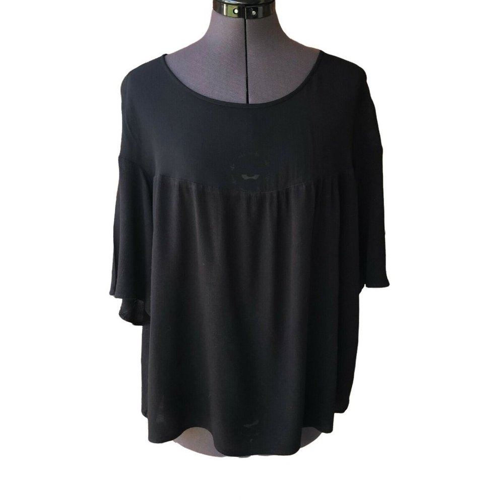 Catherine Malandrino Black Flowy Short-Sleeve Top Boho Peasant Size L